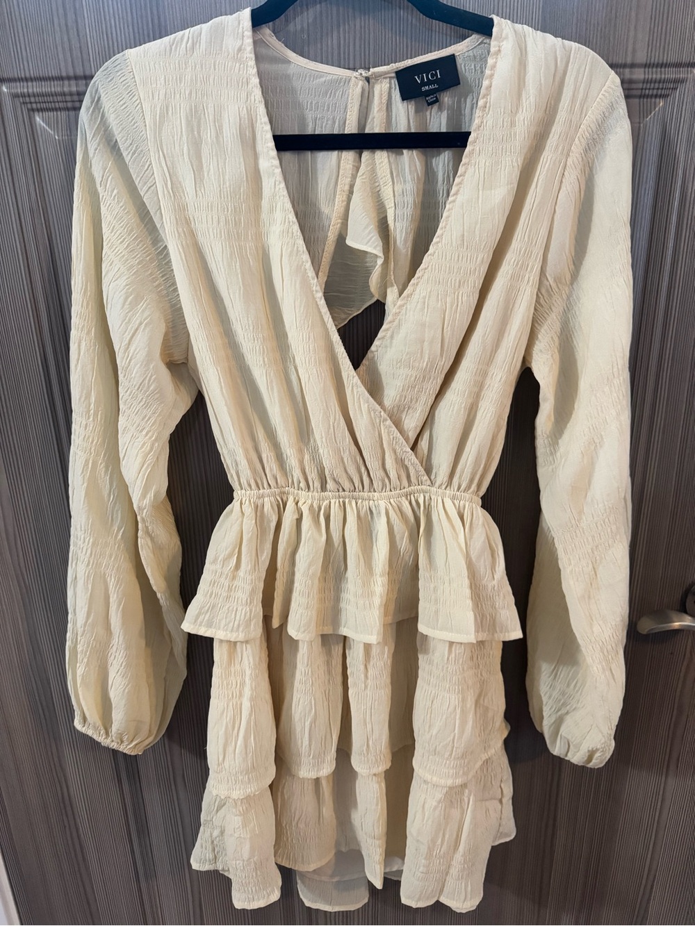 Vici Cream Tiered Ruffle Long-Sleeve Mini Dress